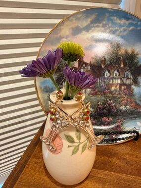 Gold Crystal Martini Drop Earrings with Red Accents - Women Jewelry Earrings